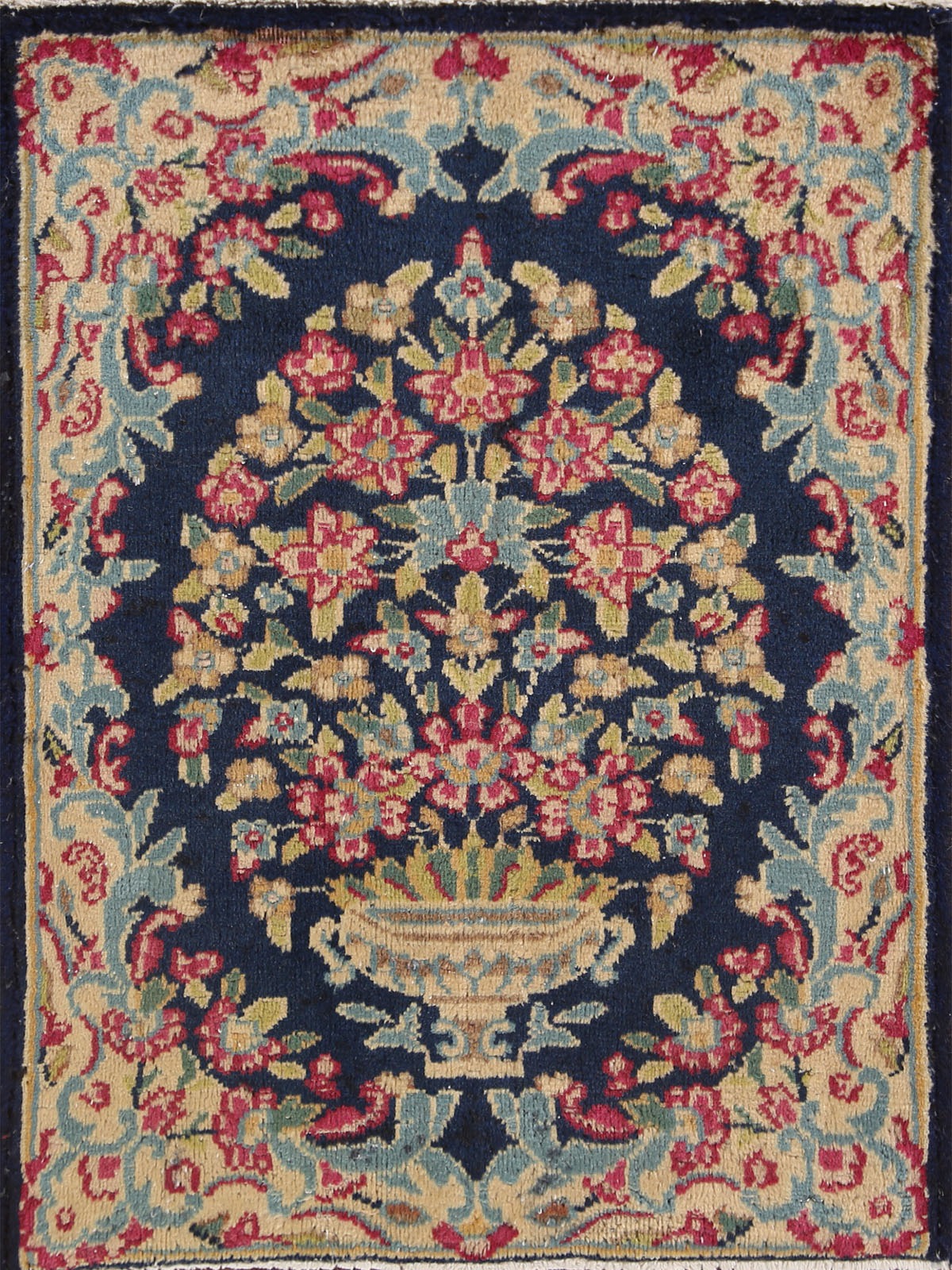 Vintage Navy Blue Floral Traditional Hand-made Wool Accent Rug 2