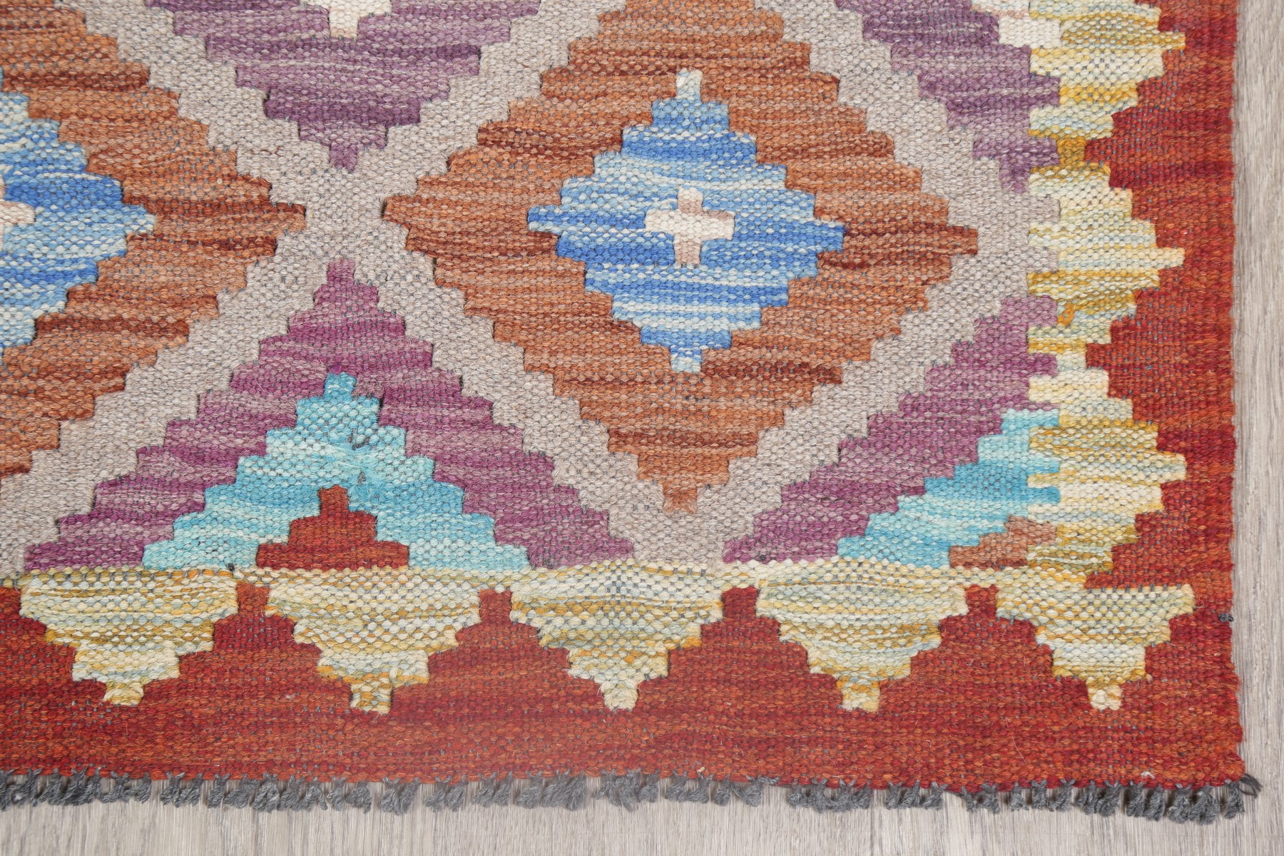 Flat-Woven Diamond Shape Kilim 10 ft Runner Rug Wool ...