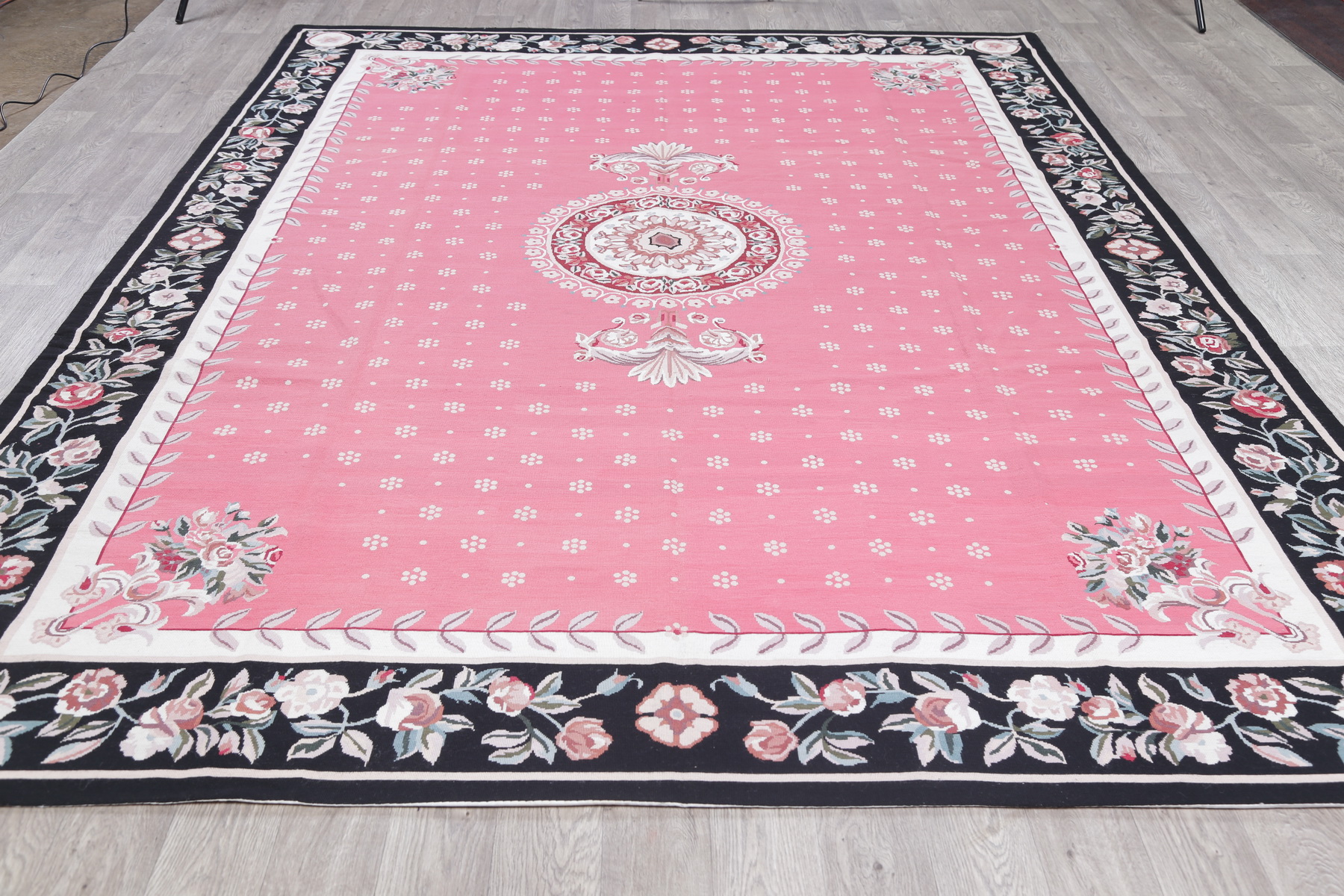 Spectacular! Floral Pink Aubusson Chinese Oriental Handmade Rug Wool