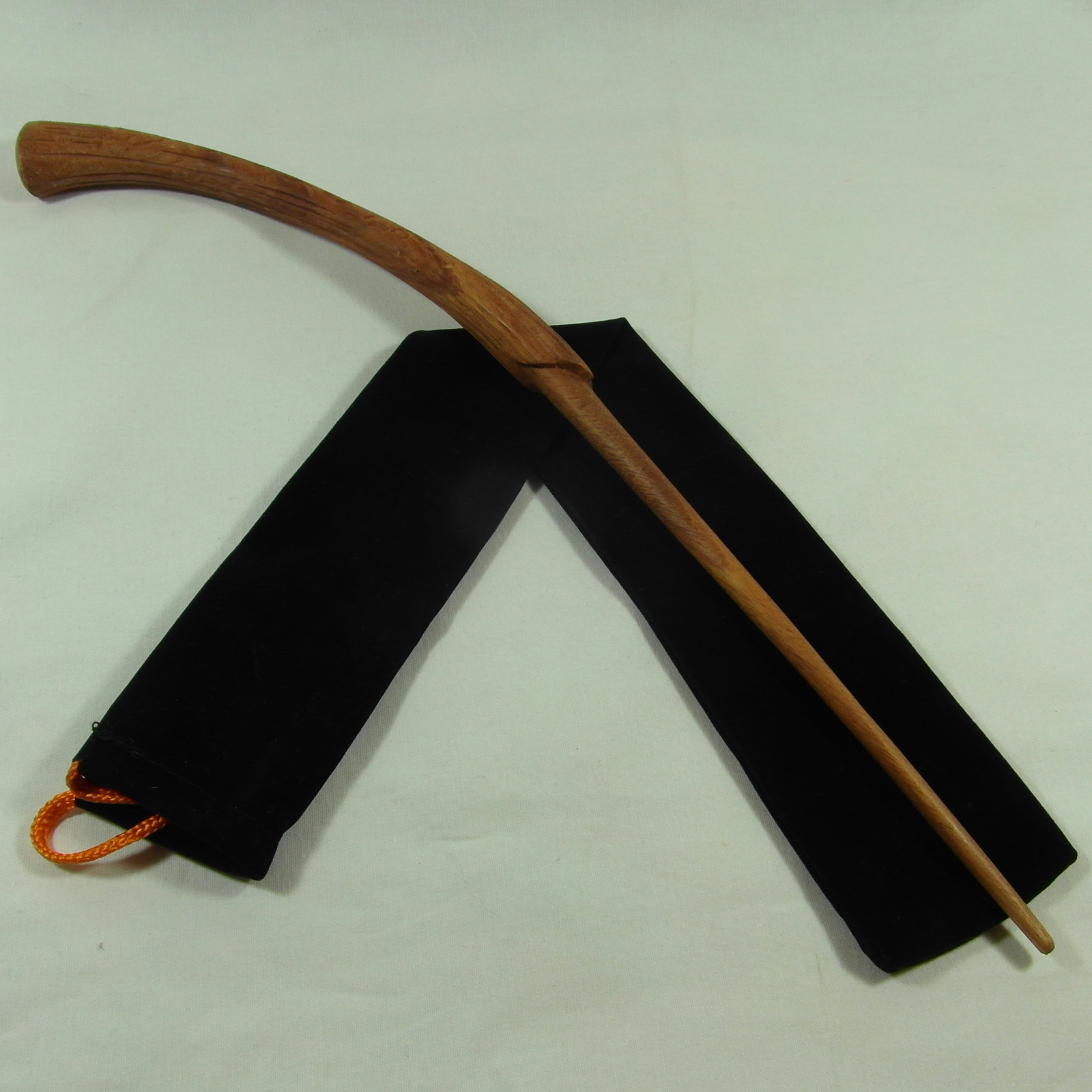 15 1/4" DeLacour Hand Carved Mahogany Wood Magic Wand Witch Wizard w/ Velvet Bag 