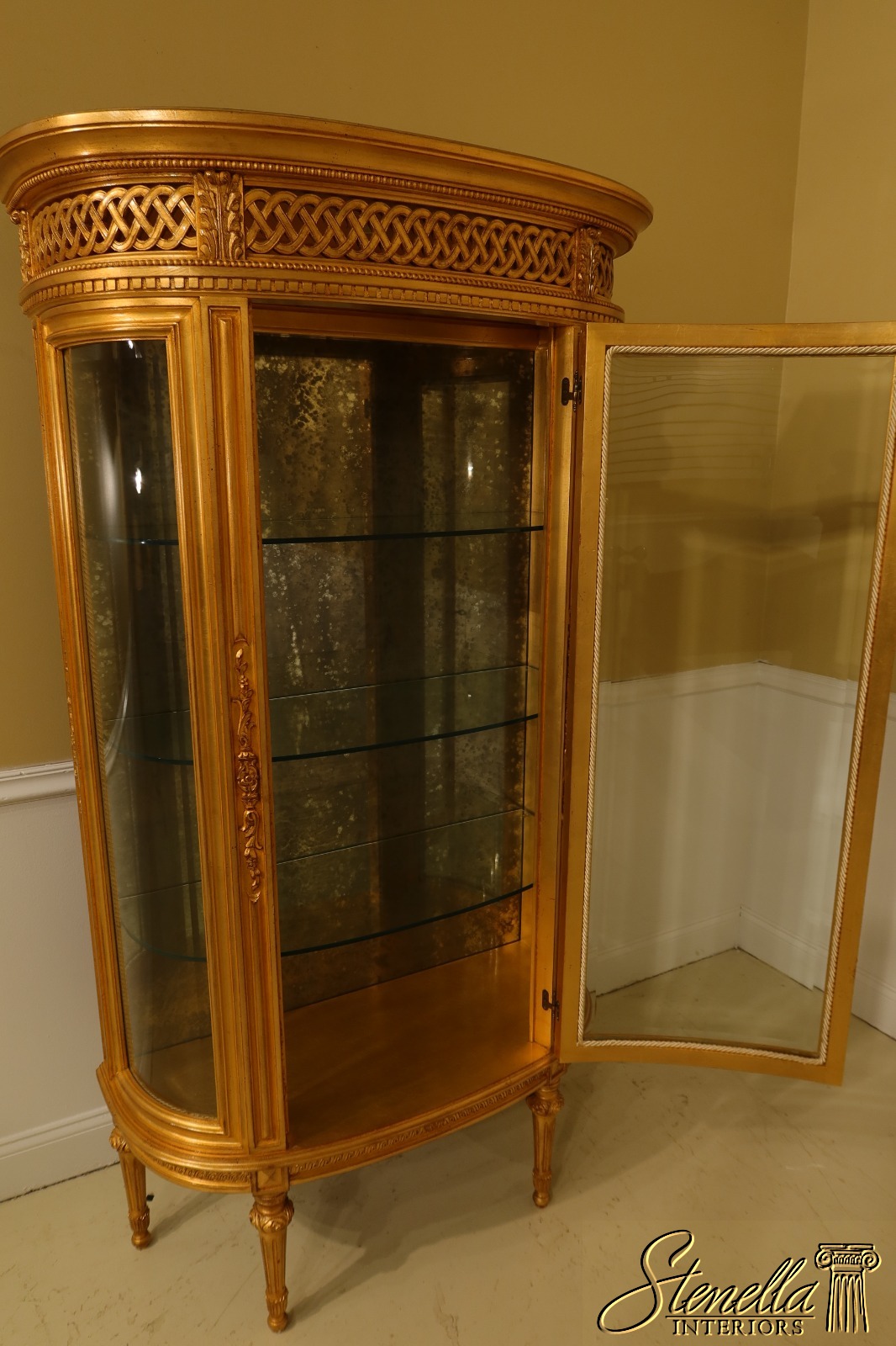 31623EC: Italian Gold Gilt Beveled Bow Glass Vitrine Curio Cabinet | eBay