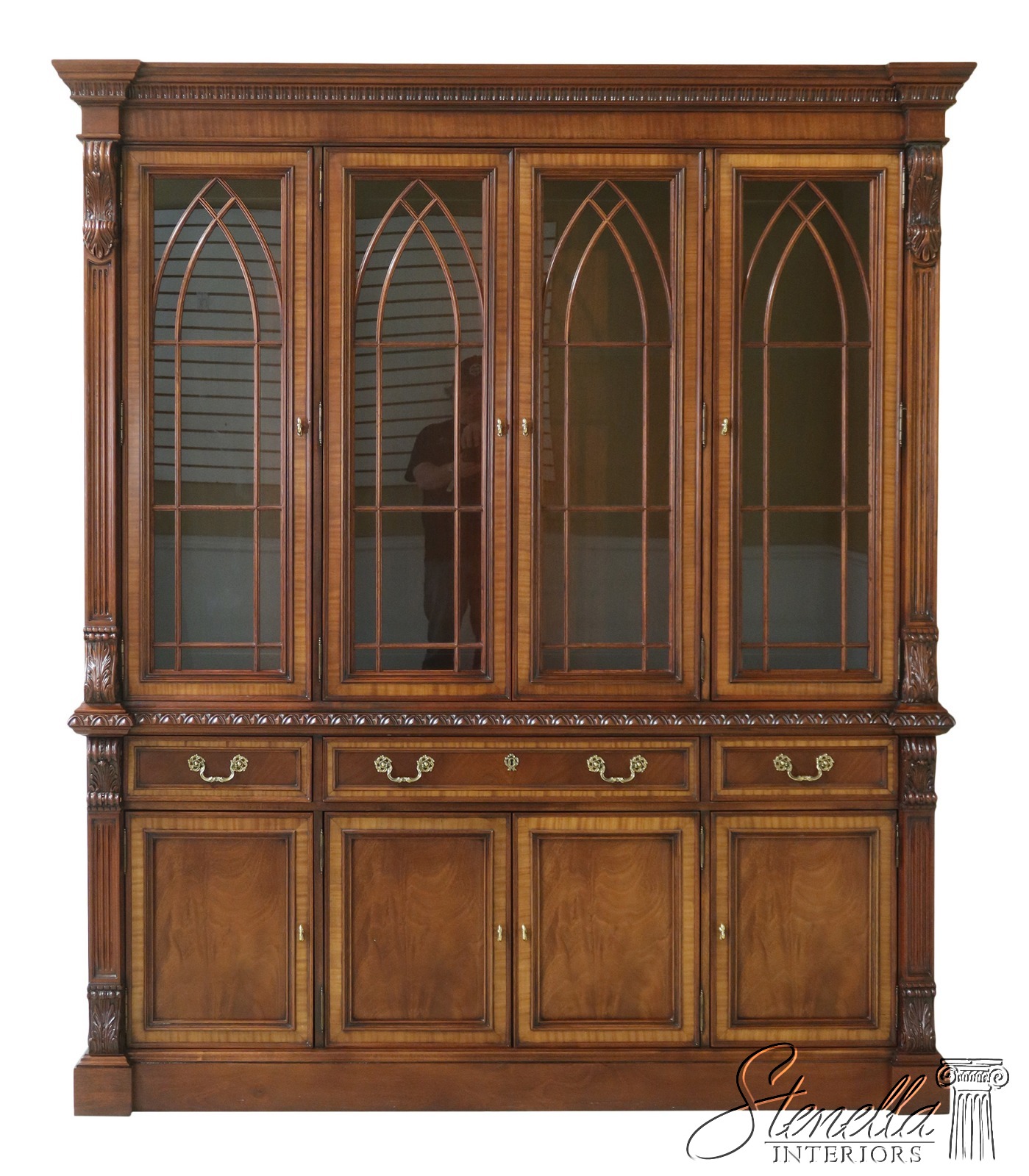 32587EC HICKORY CHAIR CO Empire Style Carved Mahogany Breakfront, Stenella Antiques & Interiors