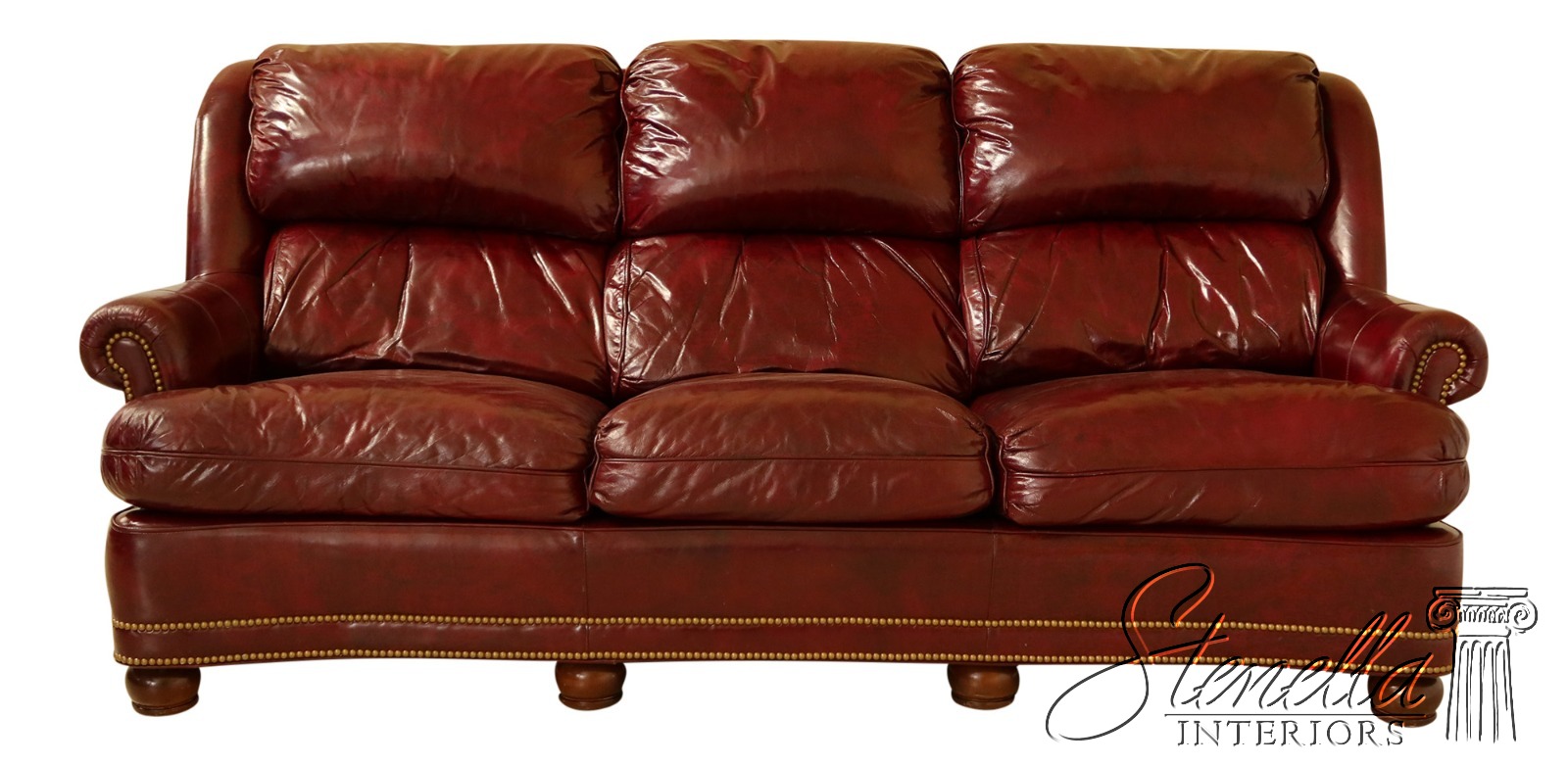 31627EC HANCOCK MOORE Burgundy Leather Sofa w. Tack 