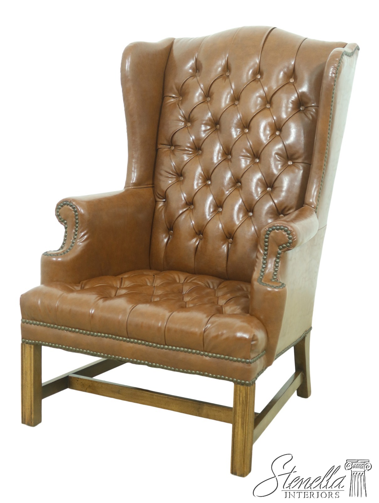 54258EC English Style Tufted Brown Naugahyde Wing Back Chair, Stenella Antiques & Interiors