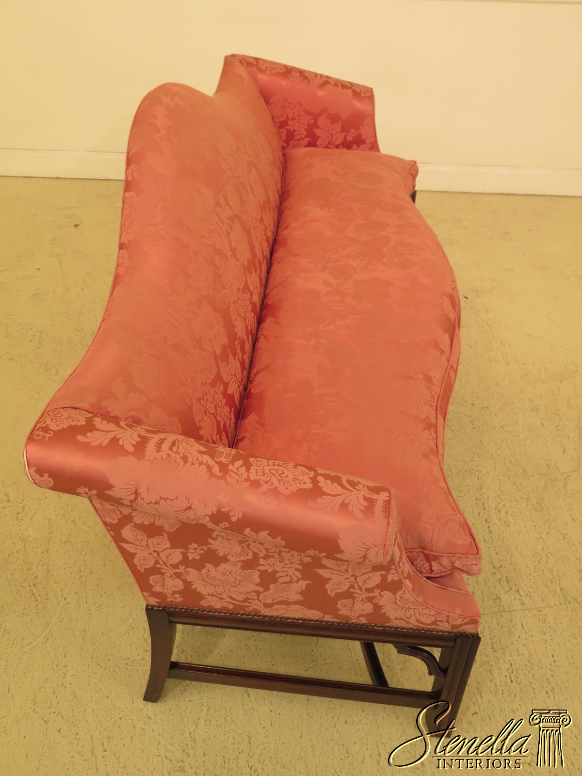 30554EC TRS Damask Upholstered Mahogany Chippendale Sofa, Stenella