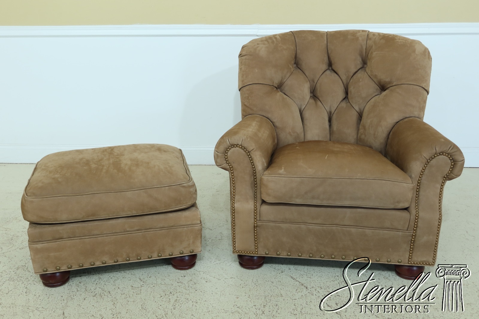 31911EC: HANCOCK & MOORE Sage Green Suede Leather Chair & Ottoman | eBay