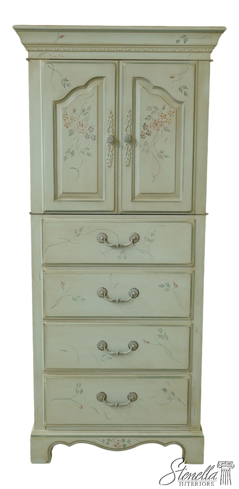 50559ec Ethan Allen Paint Decorated Narrow Armoire Lingerie Chest Ebay