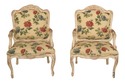 40437EC: Pair Floral Upholstery Open Arm French St