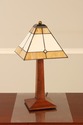 71878: Pair STICKLEY Mission Oak Slag Glass Lamps