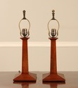 71878: Pair STICKLEY Mission Oak Slag Glass Lamps