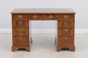 72007: English 3 Part Leather Top Burl Walnut Desk