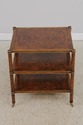 72195: HENREDON Burl Walnut 3 Tier Rolling Side Ta