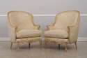 72675: Pair Damask Upholstered French Louis XV Ber