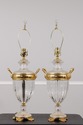 F73295: Pair Sunning Italian Brass & Crystal Urn S