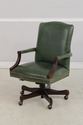 73760: Vintage Green Leather Mahogany Swivel Desk 