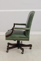 73760: Vintage Green Leather Mahogany Swivel Desk 