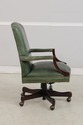 73760: Vintage Green Leather Mahogany Swivel Desk 