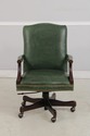 73760: Vintage Green Leather Mahogany Swivel Desk 