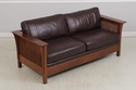 74090: STICKLEY Mission Oak Burgundy Leather Sofa