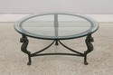 F74647: Round Iron & Glass Coffee Table w. Lion He