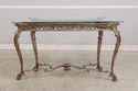 L74720: Vintage Silver Finish Glass Top Console Ta