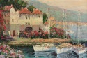F74754: Framed Oil Painting On Canvas Harbour Scen
