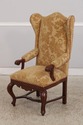 L74774: Pair French Oak Carved Wing Back Damask Ch