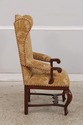 L74774: Pair French Oak Carved Wing Back Damask Ch
