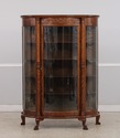 F75057: Antique Oak Curved Glass Display Cabinet