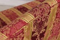 75066: Vintage Camelback Damask Upholstered Sofa