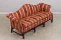 75066: Vintage Camelback Damask Upholstered Sofa