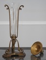 F72534: Pair Of Brass & Glass Lidded Vase Candle H