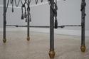 L72754: Regency Style Iron Brass & Glass Top Rams 