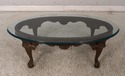 52176EC: HENREDON Oval Glass Top Claw Foot Coffee 