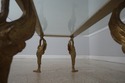 F72800: Vintage Bronze Swan Frame Glass Top Coffee