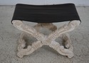 63967EC: Pair Leather Seat X-Carved Base Stools