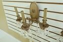 F49879EC: Pair Brass & Crystal 3 Light Wall Sconce