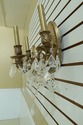 F49879EC: Pair Brass & Crystal 3 Light Wall Sconce