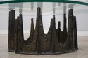F74619: PAUL EVANS Glass & Bronze Brutalist Coffee