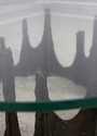 F74619: PAUL EVANS Glass & Bronze Brutalist Coffee