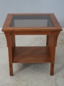 74677: STICKLEY Mission Oak Glass Top Lamp End Tab