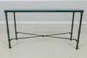 61121EC: Iron Base Green Finish Glass Top Console 