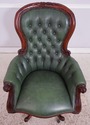 74171: Carved Mahogany Frame Green Leather Office 