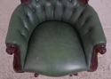 74171: Carved Mahogany Frame Green Leather Office 