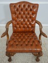 74072: Georgian Tufted Leather Carved Arm Chair