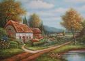 F74773: B. TRAPP Vintage Meadow & Cottage Framed O