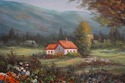 F74773: B. TRAPP Vintage Meadow & Cottage Framed O