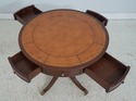 L74162: ETHAN ALLEN Round Leather Top Mahogany Dru