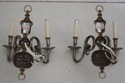 F74207: Pair of Pewter Colonial Style Lighted Wall