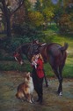 F74371: Horse Girl & Dog Hand Painted Oil On Canva